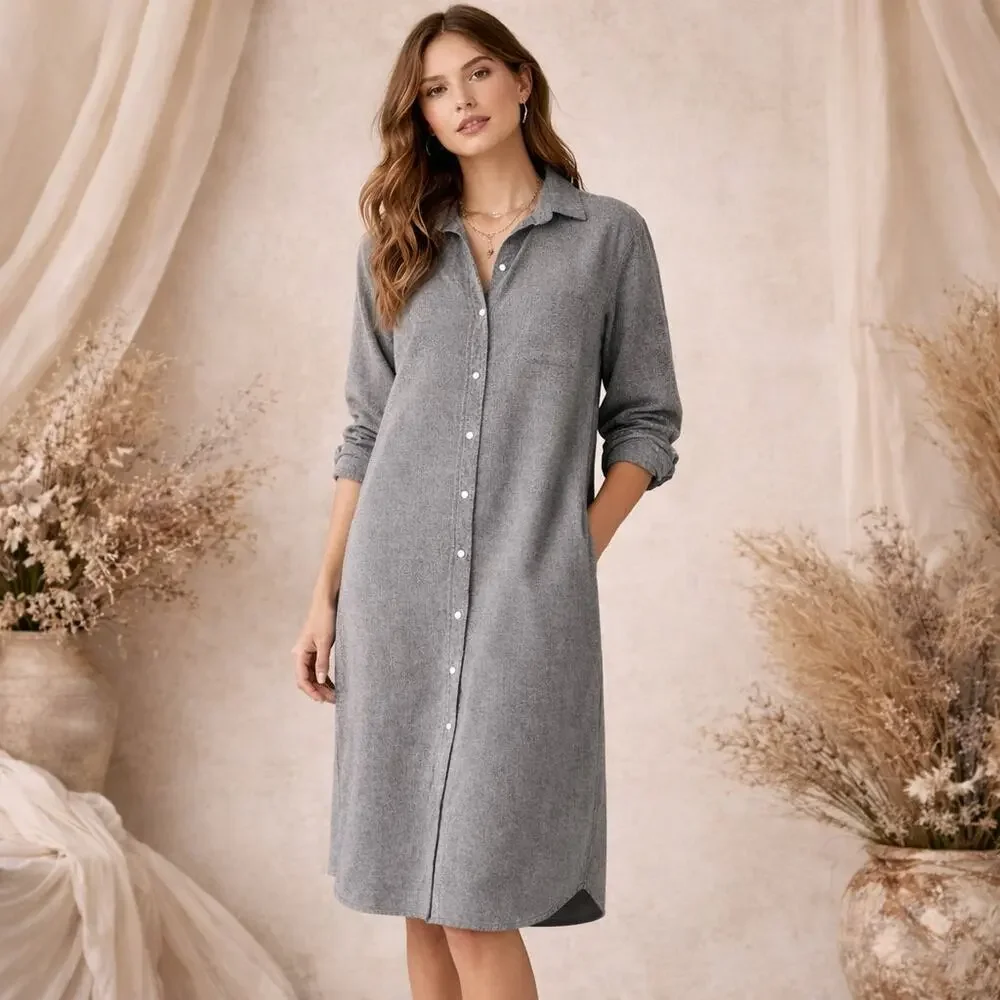 GRAYSON The HERO Women's button up Midi Dress Cotton Flannel Size 04 - Picture 1 of 10